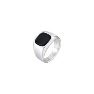YOCKY Jewelry Black Stone Square Ring Square Silver Black Retro Black Rings European American Stainless Steel Glass Stone Rings Funerals