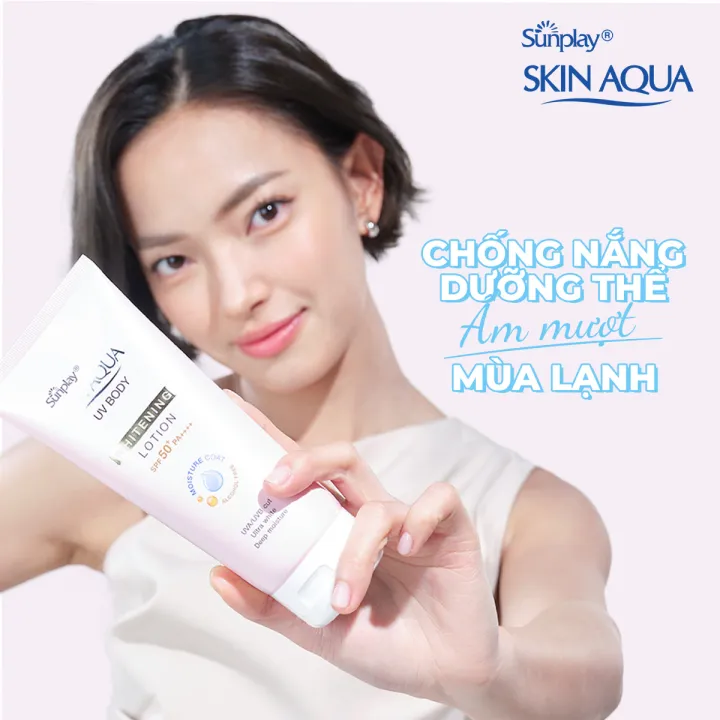 Kem chống nắng body Skin Aqua dưỡng trắng dùng hàng ngày Sunplay Skin Aqua UV Body Whitening Lotion SPF 50+ PA++++ 150g