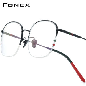 FONEX กรอบแว่นตาไททาเนียมผู้ชายแว่นตาสี่เหลี่ยมผู้ชายทรงโอเวอร์ไซส์ใหญ่ไร้ขอบดีไซน์แบบญี่ปุ่นขอบเต็ม85715แว่นสายตาออกแบบได้ตามต้องการ