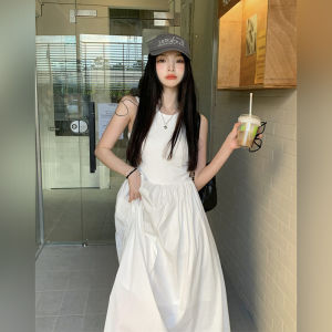 Solid Color Sleeveless Suspender Maxi Dress Slim Fit Long Dress For Women