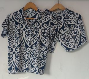 Baju Setelan Piyama Wanita Celana Panjang Lengan Pendek Damask