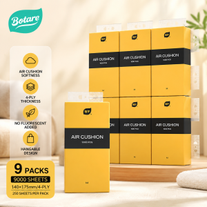 【9 Packs 】Botare Air Cushion Hanging Facial Tissue– tissues paper 4-ply Soft and Thick 9000 Sheets Durable Viral Tisu Best SellerPremium Quality Tissue Paper
