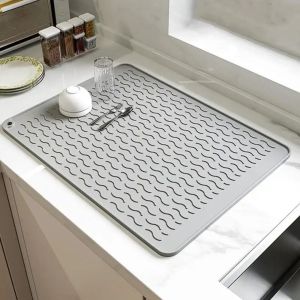 CHAMPIONBABY Silicone Dish Drying Mat Heat Resistant 40 x 30cm Dish Draining Mat Countertop Drip Tray Foldable Sink Pad Kitchen