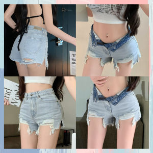 QJshop NEW กางเกงขาสั้นเอวสูง แต่งปลายรุ่ย ผ้ายีนส์ใส่สบาย จะแมทช์กับรองแตะหรือผ้าใบก็ได้หมด ราคาถูกมาก ต้องรีบกดสั่งนะคะซิส