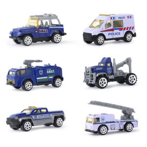 6 Pcs/Set Simulation Pull Back Alloy Car Police Truck Series 1:64 Diecast Toys Vehicle Car Educational Gifts for Boys Kids