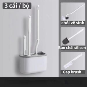 Bộ Cọ Vệ Sinh Toilet 3in1 Treo Tường | Chổi Cọ Bồn Cầu Silicon Xoay 360° Cọ Khe Rãnh Nhà Tắm Đa Năng