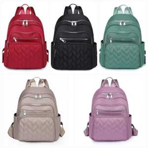 Tas Ransel Wanita Nylon Motif Geometris Anti Air Warna-Warni