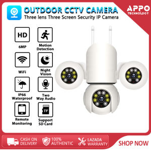 V380 PRO HD 6MP PTZ CCTV Camera Three Lens Three Screen Outdoor WiFi Waterproof IP66 Night Vision Auto Tracking Motion Detection Two Way Audio 360 Degrees Pan Smart Security Camera