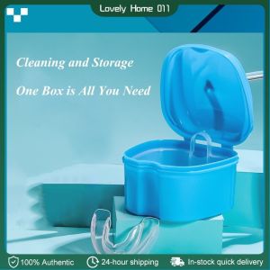 Denture Bath Box Case False Teeth Storage Box with Hanging Net Container Denture Soak Container