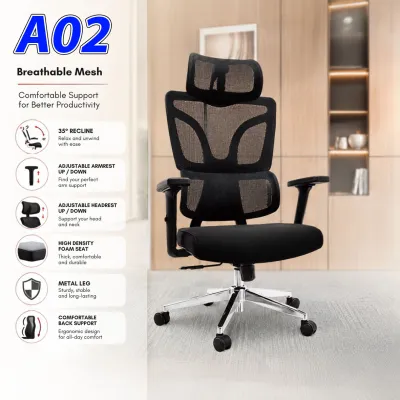 **Local Seller** Free Delivery & Installation Ergonomic Office / Study Chair Mesh Design with Adjustable Back Support & Head Rest