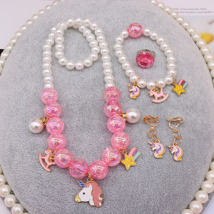 5Pcs Ice Princess Elsa Children Jewelry Set Necklace Ring Bracelet Earrings for Little Girls