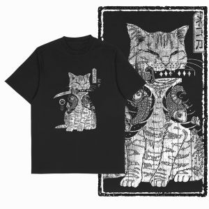 G49 Exclusive Streetwear Big Size Mens Cat Printed Graphic T-shirt Cool O-neck mens Tee Tshirt T shirt