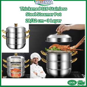 Thickened 30/32 cm 3 Layer Splitable 316 Stainless Steel Big Capacity Multifunction Steamer Pot Soup Pot- Pengukus