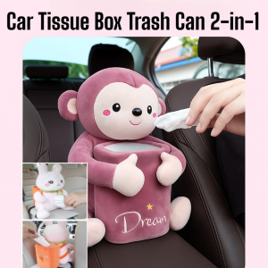 2-in-1 Car Tissue Box Trash Can Multifunctional Armrest Storage Organizer with Drawer Cute Vehicle Interior Accessory