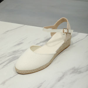 Free Shipping New Straw-Woven Rope High-Heeled Shoes Round-Toe Closed-Back Sandals WEDGES Thick-Soled Wedge Heels