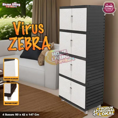 LEMARI PLASTIK VIRUS KINGDOM 5 SUSUN LEMARI PAKAIAN MINIMALIS CABINET SERBAGUNA - CREAM