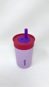 Owala Tumbler Kids Stainless Steel Water Bottle 12 oz Lilac Rocket Insulated Spill-Resistant Lid Reusable Straw Double-Wall Vacuum Insulation Cup-Holder Friendly