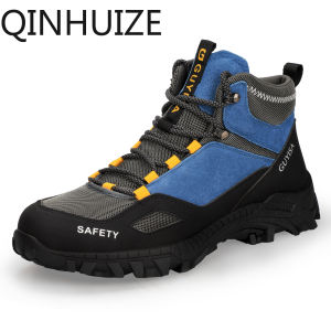 QINHUIZE High Top Work Safety Shoes Men Indestructible Steel Toe Safety Boots Anti-smash Non-slip Man Sneaker Comfortable Work Shoes Male