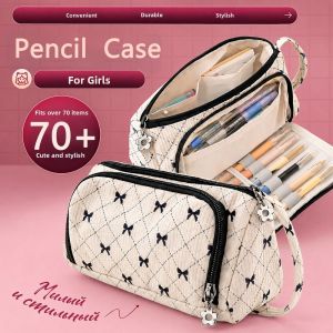Q-1151 STORE Multifunctional Large Pencil Case Big Capacity Fashion Canvas Pencil Pouch Desk Organizer Stationery Box