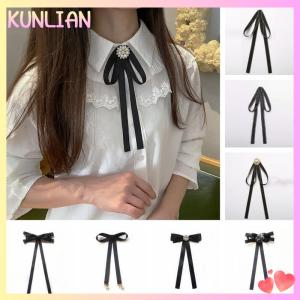 [KUNLIAN] 1Pcs British Korean College Style Handmade Ribbon Black Bowtie Pins Small Bow Tie For Womens Girl Bank White Shirt Collar Flower
