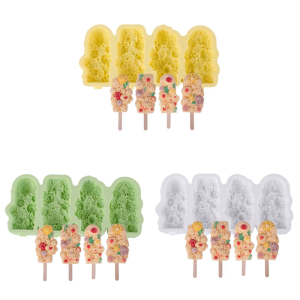 Silicone Ice Molds With Stick for Parties and Gatherings Easy Releases 4 Compartments Popsicles Moulds Ice Cream Molds
