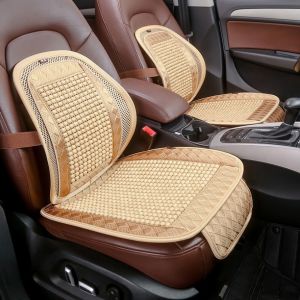 Bộ Tựa Lưng Kèm Lót Ghế Hạt Gỗ Phối Viền Da Cao Câp
