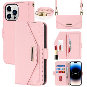 Card Case For iPhone15 16 17 Pro Max With Diagonal Strap Lanyard Cards Slot Case Flip Leather Case With Card holder Wallet Bag Cover Coin Purse Cases With Rope For iPhone 14 pro max 13 11 12 promax 15 promax 14 16 Plus X XR XS 16E 17 Air