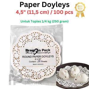 (isi 100 pcs) Paper Doyleys 4.5" Inch Kertas Doilies 11.5 cm Alas Toples 1/4 kg Renda Round White Dragon Pack