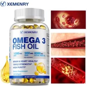 XEMENRY 3 Fish Oil 900mg – Premium Wild Caught EPA & DHA Nutritional Support for Heart & in Wellness (Lemon Flavor/Burpless)