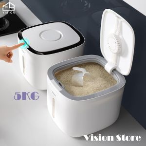Vision 5/10KG Rice Storage Bucket Household Grains Flour Sealed Dispenser Anti-moisture and Insect-Proof Rice Measurable Container Kitchen Sealed Storage Box Tank With Lid PP Safe Mmaterial