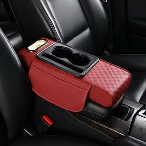 YESMILE Portable Center Console Armrest Cushion PU Leather Multifunctional Armrest Pad High Quality with Cup Holder Tissue Box Car Armrest Pillow Universal