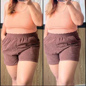 Rosan Short Plain Corduroy High Waist Plus Size with 2 Side Pocket
