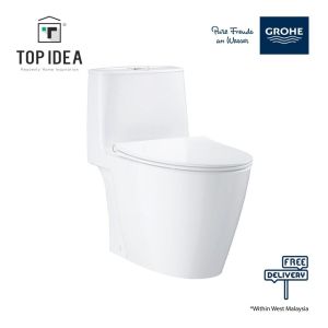 GROHE Bau Ceramic Floor Standing One Piece Rimless Toilet (Rough-In 305) 39994000 + 36490000
