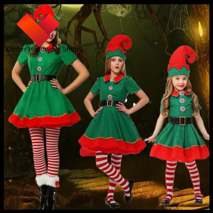 GHS Green Christmas Elf Costume 2024 Kid Adult Cosplay Clothing Year