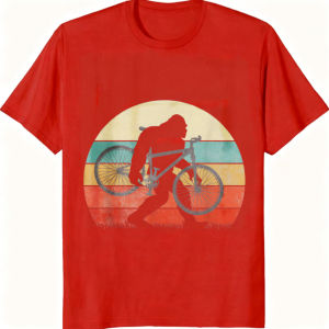 [Local Stock] VCC Vintage Rainbow Circle Bigfoot Holding Bicycle Print Summer Pure Cotton Men Tee Casual Fashion Crew Neck Short Sleeve Bike Top