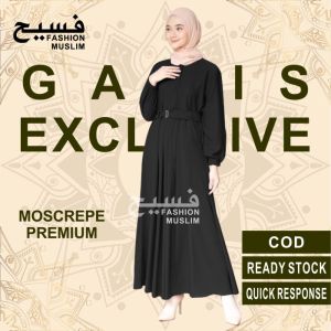 Gamis Exclusive Moscrepe Premium / Muslimah Dress Mona Belt Busui Friendly Terbaru Dan Terlaris