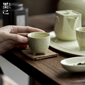 墨己仿宋三足茶杯功夫茶具绿釉锤纹品茗杯家用喝茶单杯文人器小杯