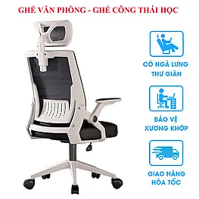 Ghế Công Thái Học Tay Gập Thông Minh Có Chỉnh Lưng Lưới Thoáng Khí Chân Xoay Tiện Ích Đệm Ghế Êm Aí Nhiều Màu - Phù Hợp Học Sinh Văn Phòng Game Thủ Gaming