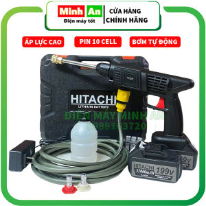 Máy rửa xe pin cầm tay máy rửa xe mini gia đình áp lực cao HITACHI 199V pin 10 cell phụt rửa cực mạnh tiện lợi bảo hành 12 tháng