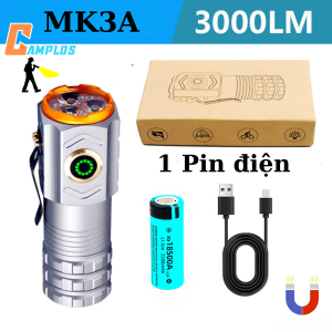 Đèn pin mini siêu sáng 3000 lumen đèn bin mini cầm tay 3 bóng P35 ánh sáng mạnh vỏ hợp kim đuôi nam châm chống nước MK3A