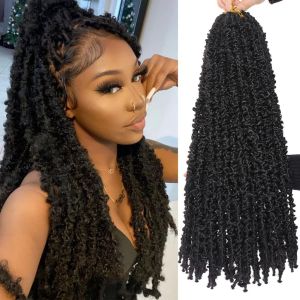 OMQAIO 24 Strands 22 inch Tóc móc giả loc bướm Đau khổ Mềm mại Phần mở rộng tóc dreadlock tổng hợp Mềm mại Dài Tóc tết xoắn Boho Locs dành cho người Senegal