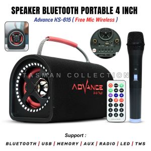 Speaker Bluetooth Portable Free Mic Wireless Advance KS-615 Karaoke/USB/TF/FM/4 Inch - Speaker Bluetooth Full Bass / Speaker Bluetooth Karaoke / Speaker Bluetooth Free Mic / Salon Bluetooth Full Bass / Salon Speaker Bluetooth / Salon Speaker Karaoke Mic