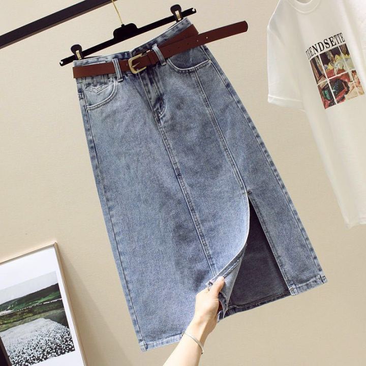 High Waist Skirt Denim Women Simple Split Long Denim Skirt Ladies A ...