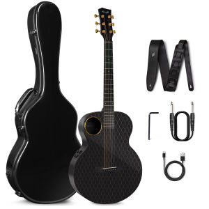Enya Acoustic Electric Guitar Carbon Fiber X4 PRO AcousticPlus 41” 4/4 Sized Guitar Bundle with Hard Case Leather Strap Instrument Cable & USB Type-C Charging Cable (X4 PRO)