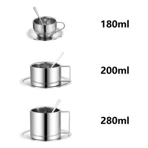 Elegant 304Stainless Steel Coffee Set Including Cup Spoon and Tray Coffee Drinkware Suitable for Various Occasion
