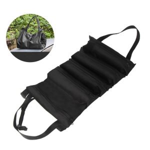 Green Oxford Fabric Heavy-Duty Tool Roll Bag 5 Compartments Foldable Tool Organizer for Tradesmen Gift for Dad