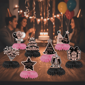 TEA7146 9Pcs/Set Vivid Color Birthday Paper Honeycomb Decor Shiny 3D Party Honeycomb Decorations Festive Theme Paper Birthday Party Supplies Table Decoration