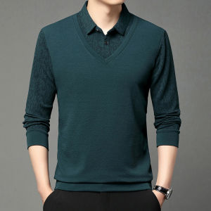 Mens Spring and Autumn business casual longsleeved loose bottoming shirt