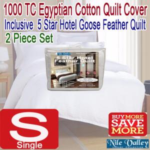 Nile Valley 1000TC 5 Star Hotel Egyptian Cotton Quilt Cover Inclusive 5 Star Hotel Goose Feather Light Quilt. 2 Piece Set