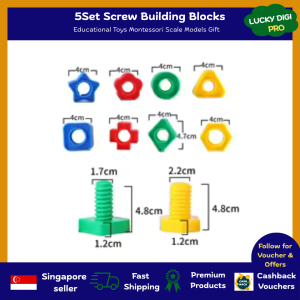 5 Set Screw Building Blocks – Plastic Insert & Nut Shape Construction Toys for Children Montessori Educational STEM Toy to Boost Creativity Problem-Solving Fine Motor Skills & Hand-Eye Coordination Fun Learning Scale Model Kit & Perfect Gift for Kids